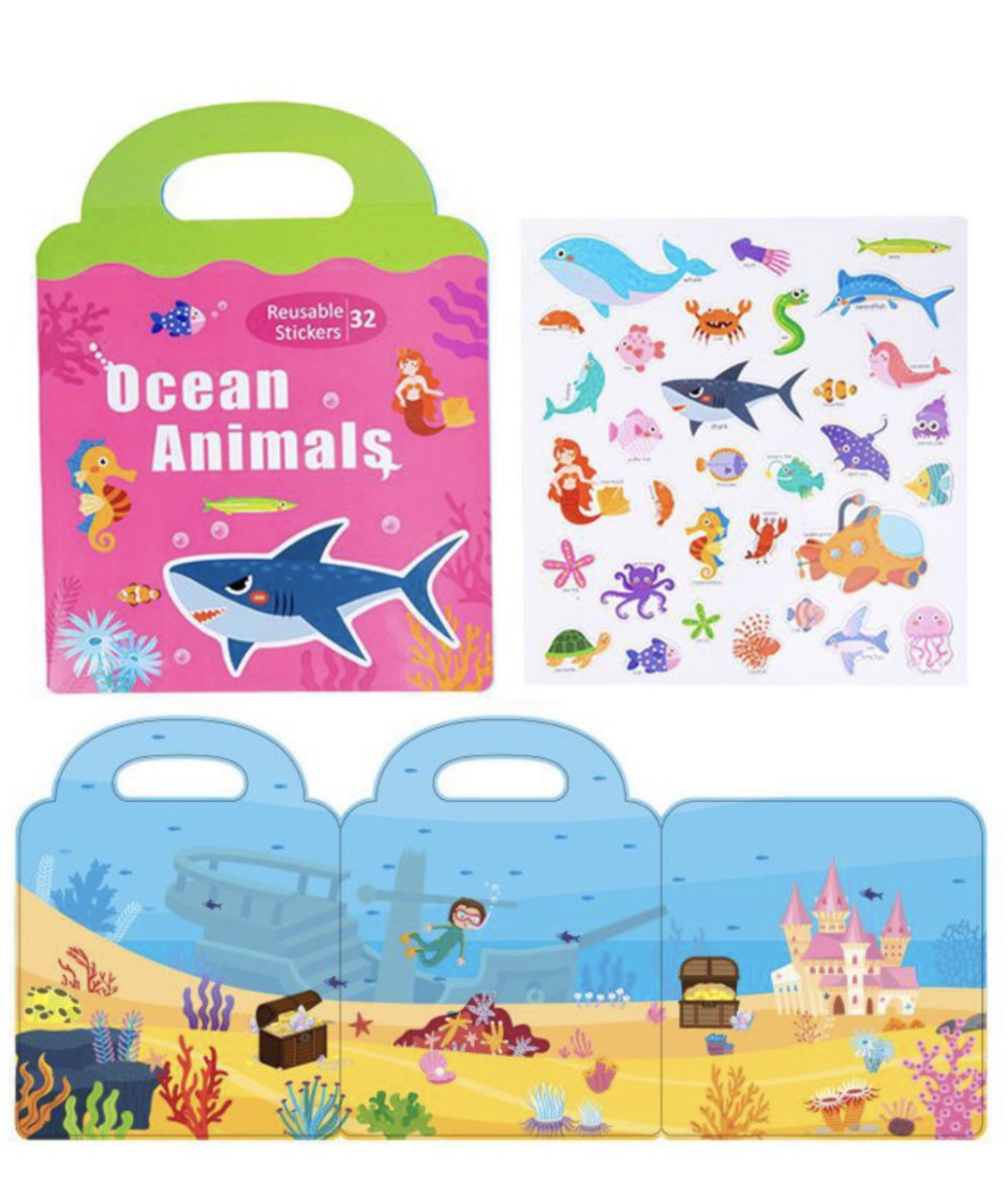 Carte magnetica cu 32 stickere reutilizabile, Animalele marine