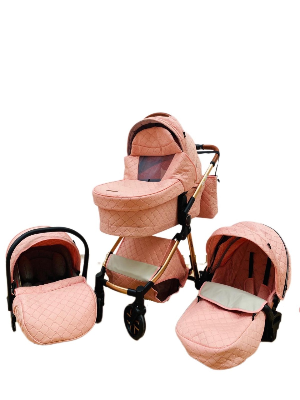 Carucior 3 in 1, 3 piese landou, sport si scoica, T6 - roz