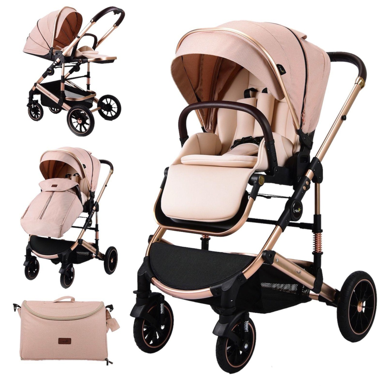 Carucior 3 in 1 transformabil, reversibil, pliabil, F6 Luxury Cream - 1 | YEO