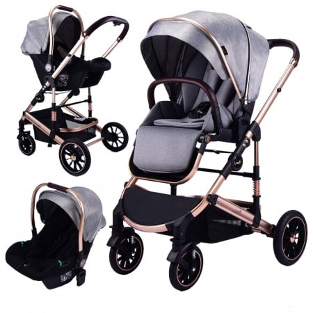 Carucior 3 in 1 transformabil, reversibil, pliabil, F6 Luxury Gri - 1 | YEO