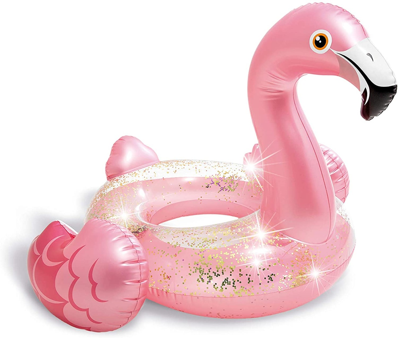 Colac gonflabil tip saltea, Pink Glitter Flamingo, cu sclipici, 99 x 89 x 71 cm, 56251