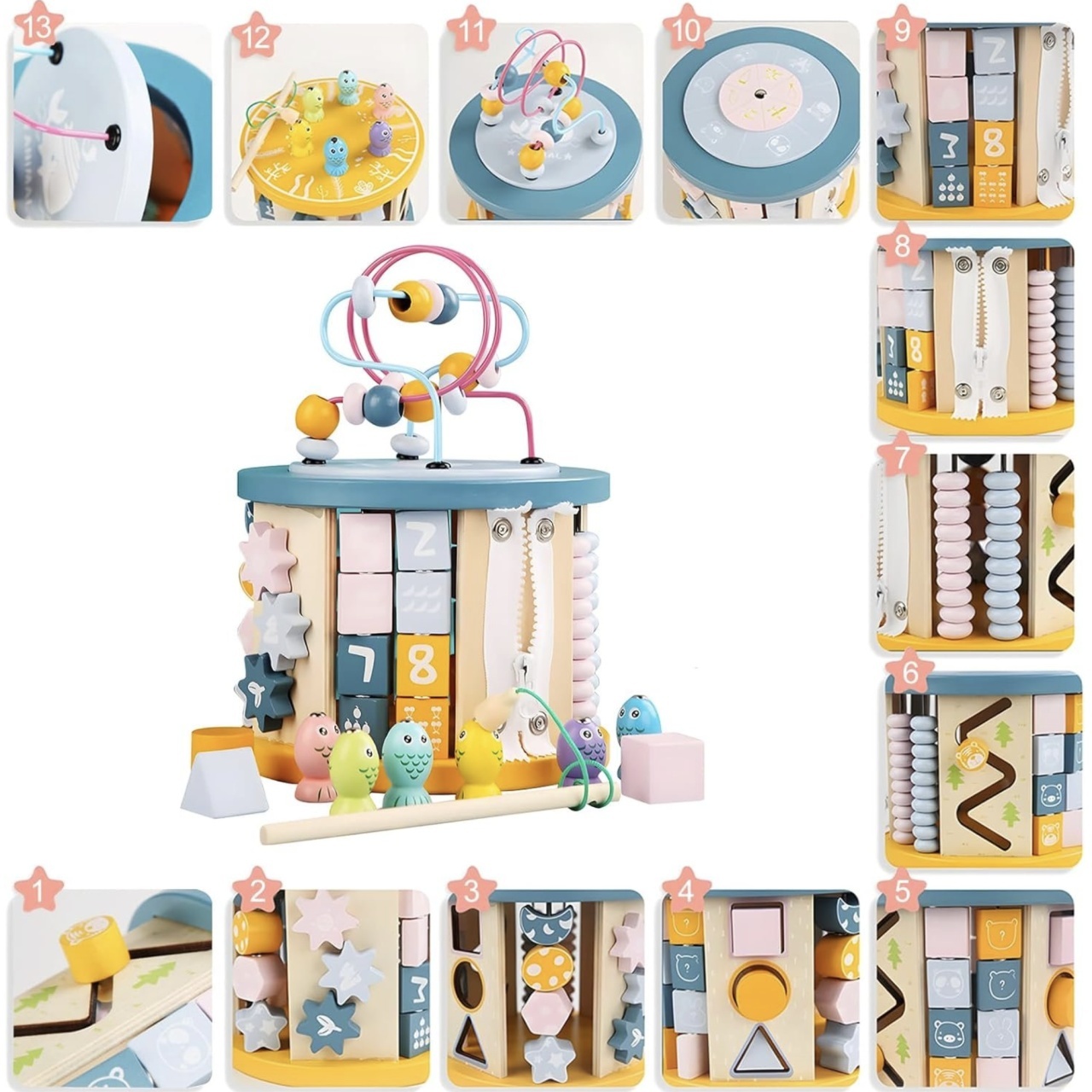 Cub Activitati Educativ Montessori 13 in 1, din lemn - 2 | YEO