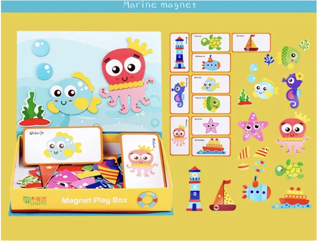 Cutie bleu cu piese Puzzle magnetic Oceanul - 1 | YEO