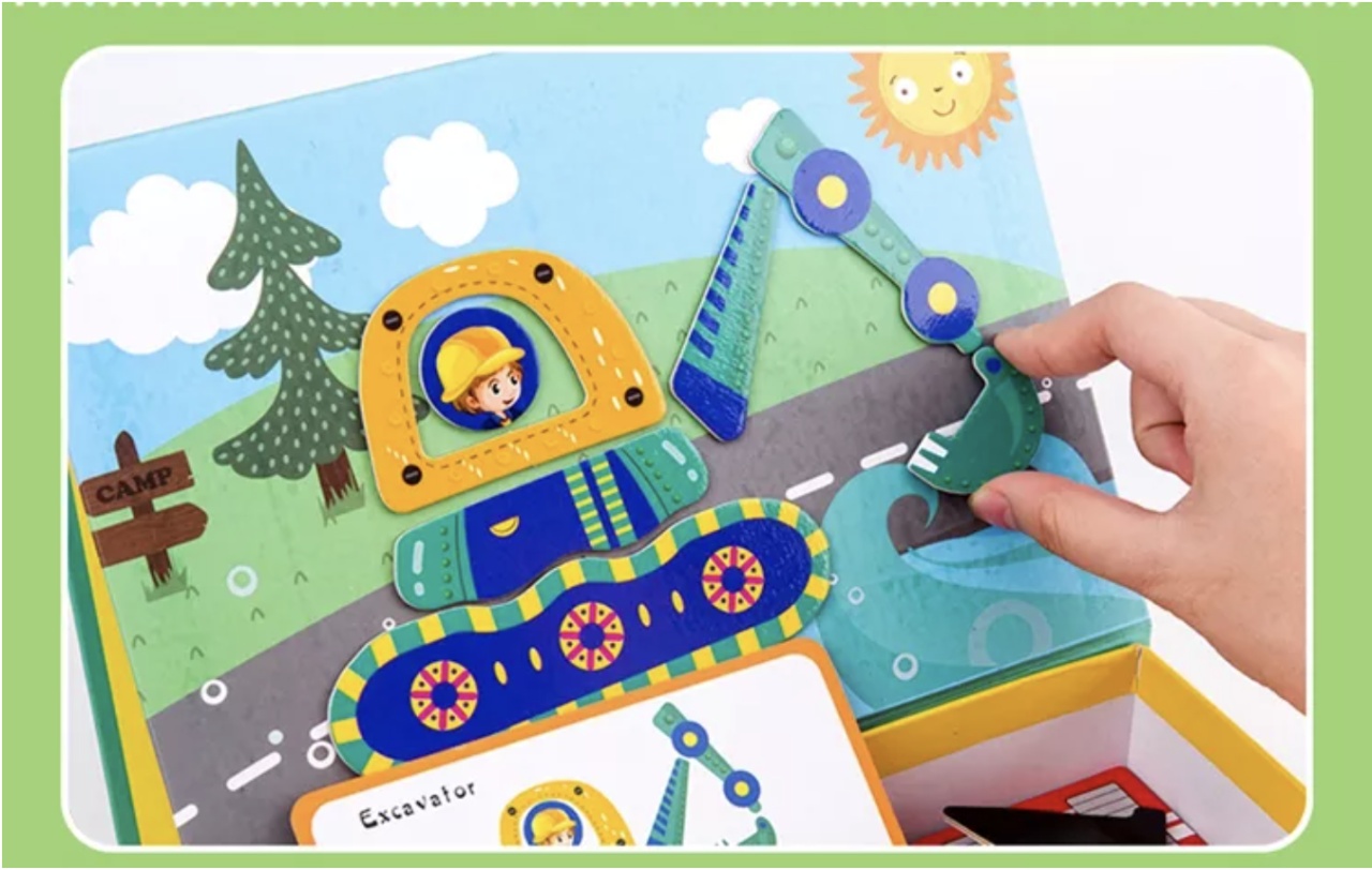 Cutie verde cu 45 piese Puzzle magnetic Vehicule - 3 | YEO