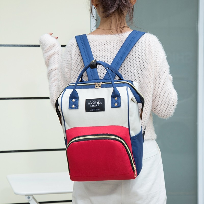 Geanta rucsac Living Share pentru mamicile de bebelusi, Rosu-Alb-Bleumarin - 2 | YEO