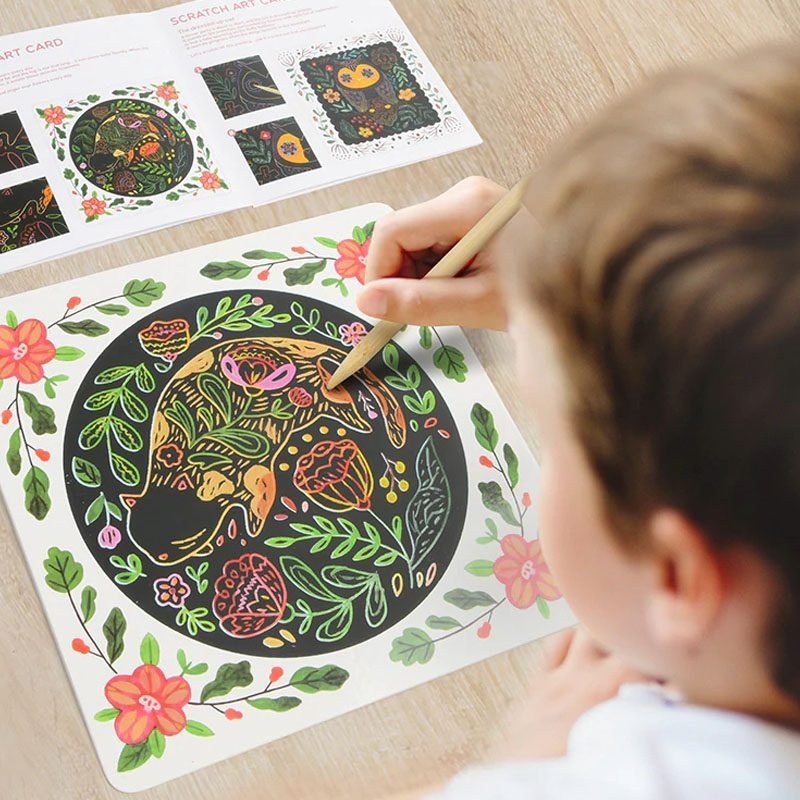Joc creativ de razuit Scratch Art Card, Mideer roz - 1 | YEO