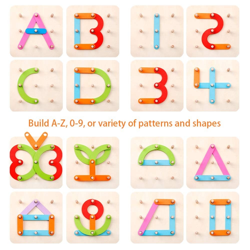 Joc din lemn Montessori Geoboard litere, cifre si culori - 1 | YEO