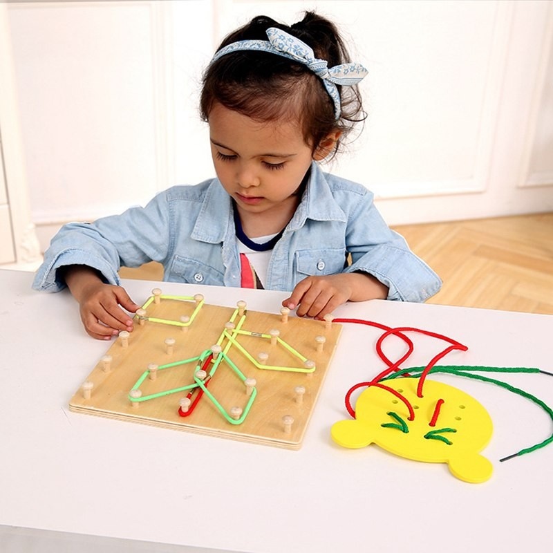 Joc din lemn Montessori Geoboard Snururi si Elastice cu 2 table - 3 | YEO