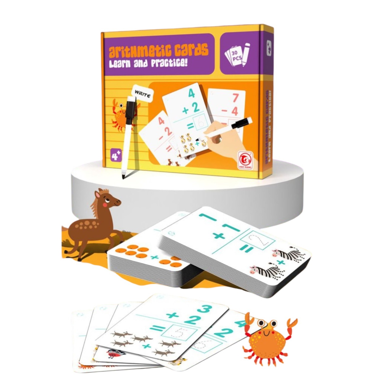 Joc educativ exersare calcule, cu 30 de planse reutilizabile, 4 ani+