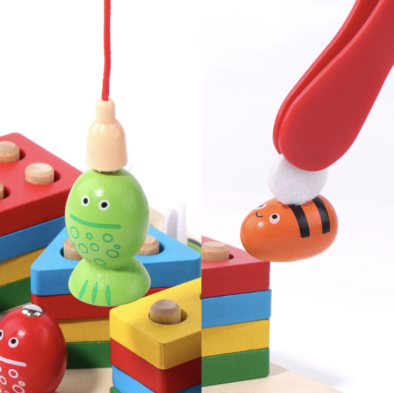 Joc Montessori multifunctional de pescuit, coloane sortatoare si albinutele - 2 | YEO