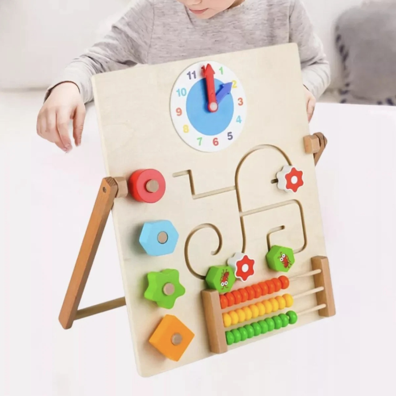 Joc Montessori Placa Busy Board cu 4 Activitati, cu Abac, din lemn - 3 | YEO