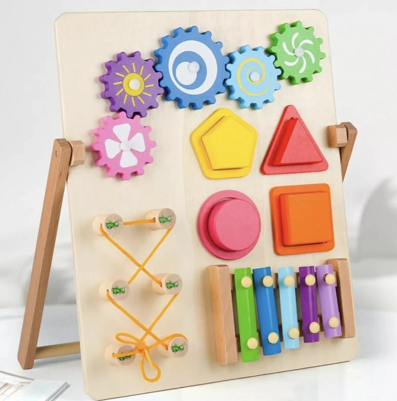 Joc Montessori Placa Busy Board cu 4 Activitati, cu Xilofon, din lemn - 2 | YEO