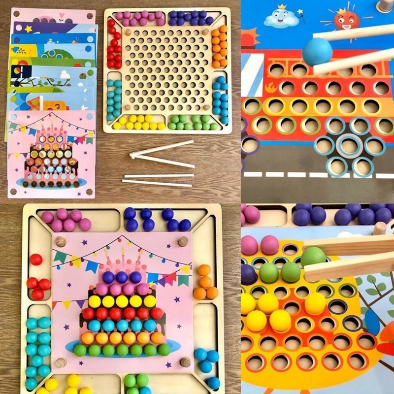 Joc mozaic cu 80 bile si 9 planse, Butterfly, din lemn - 3 | YEO