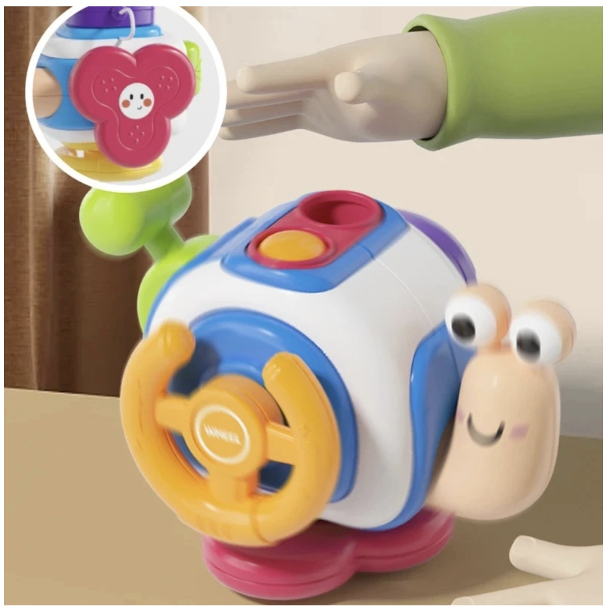 Jucarie interactiva cu 6 activitati pentru bebelusi, Busy Cube - Melc - 1 | YEO