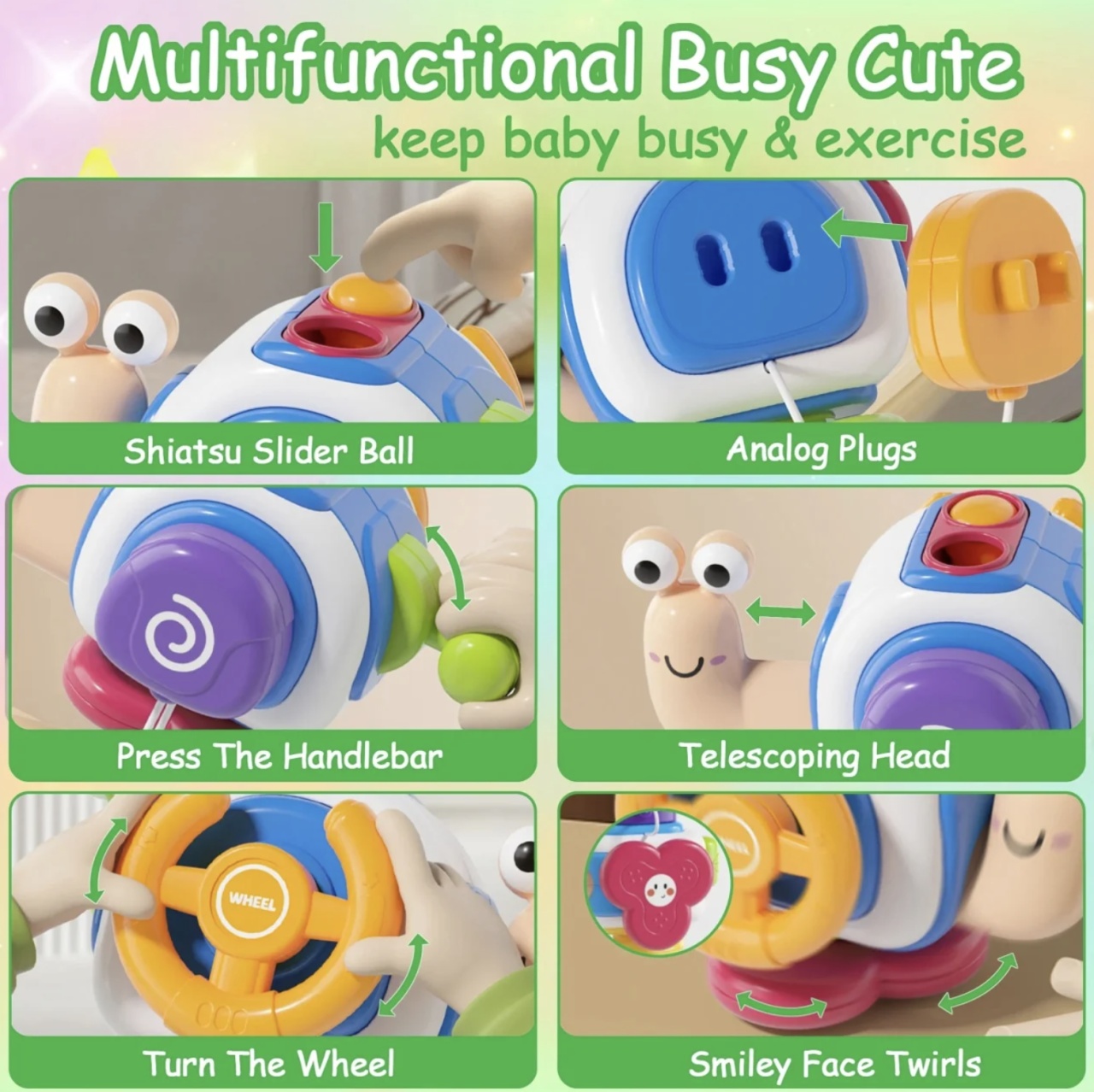 Jucarie interactiva cu 6 activitati pentru bebelusi, Busy Cube - Melc - 3 | YEO