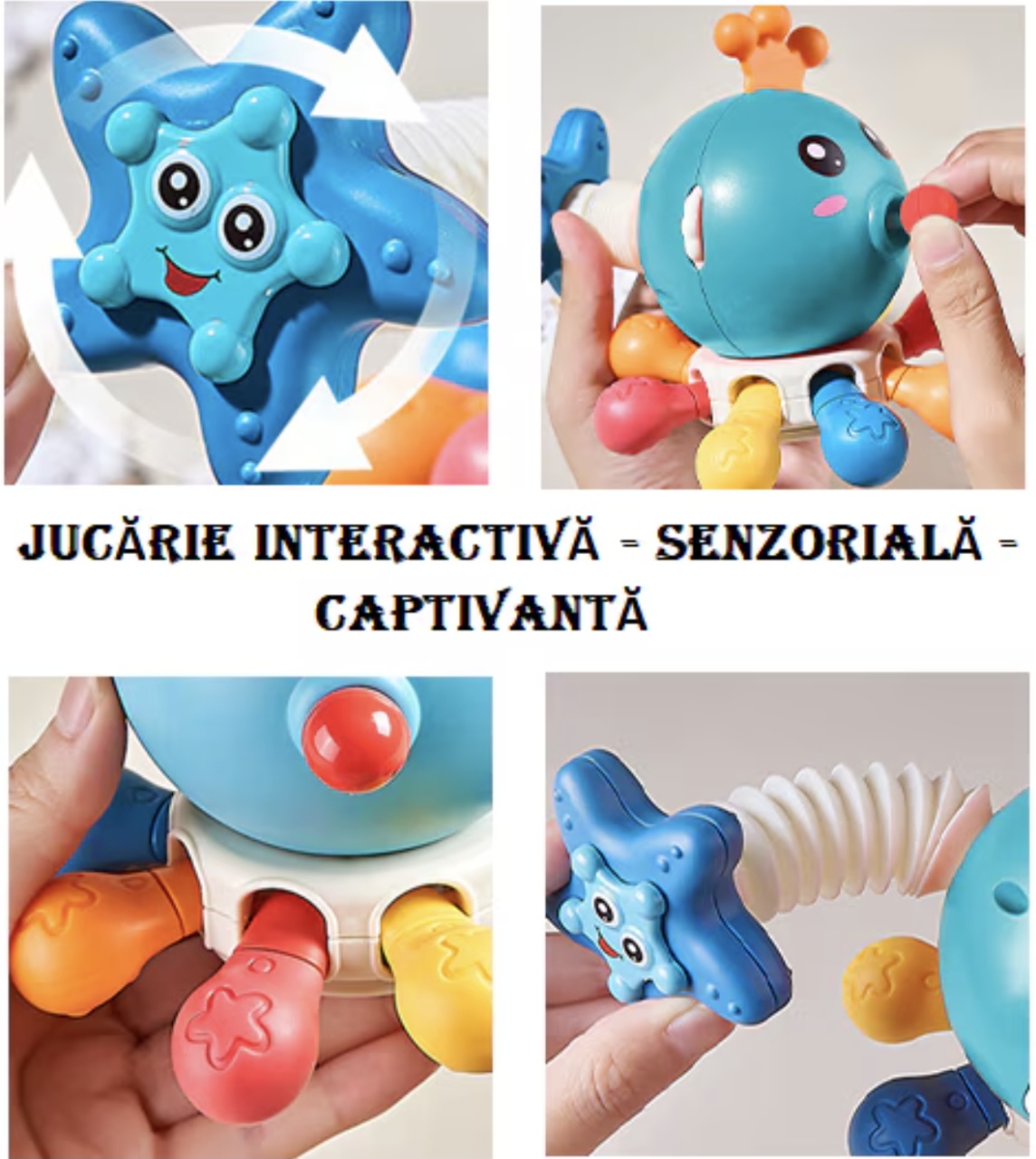 Jucarie interactiva senzoriala 10 activitati pentru bebe Caracatita roiala, albastru - 1 | YEO