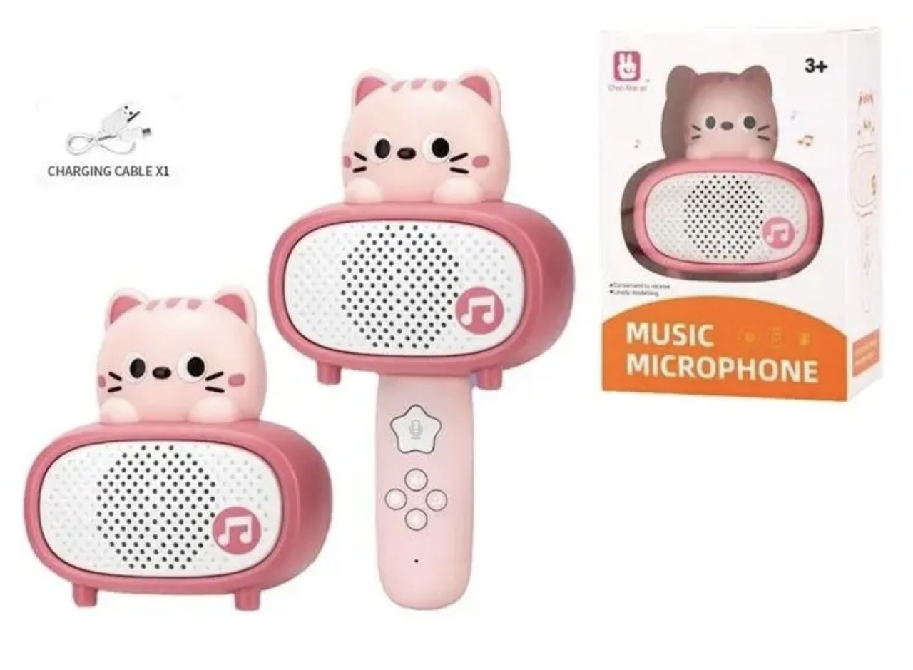 Microfon karaoke cu telecomanda, Bluetooth si incarcator cablu USB - Pisicuta roz - 3 | YEO