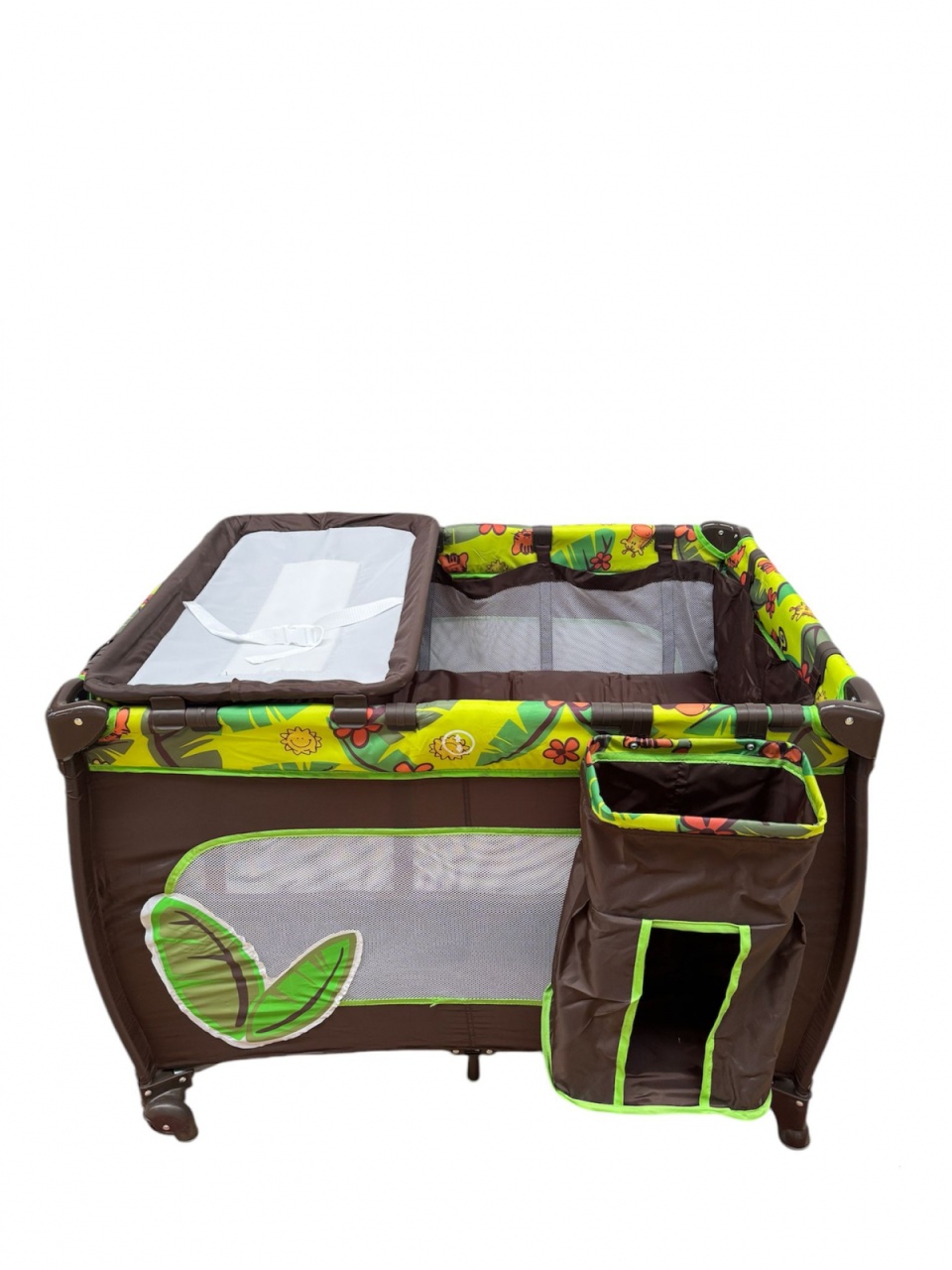 Patut cu masa de infasat, cu doua nivele, saltea si sac colector, P02 maro cu verde - 3 | YEO