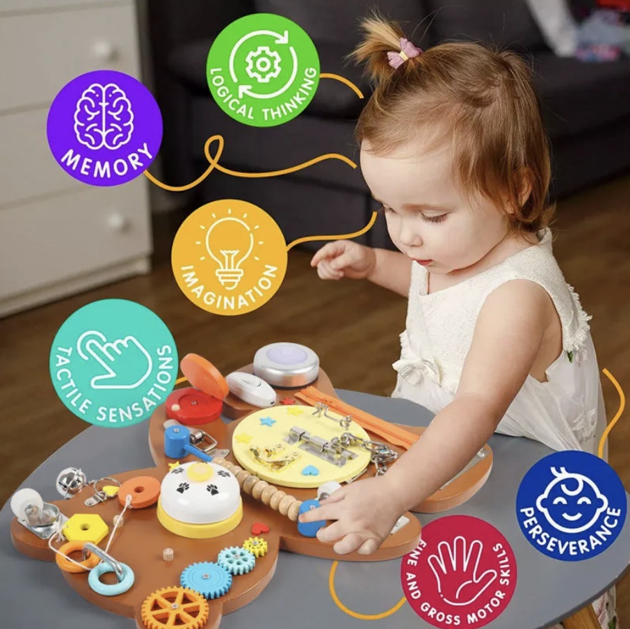 Placa Montessori Busy Board Ursulet maro, din lemn - 4 | YEO