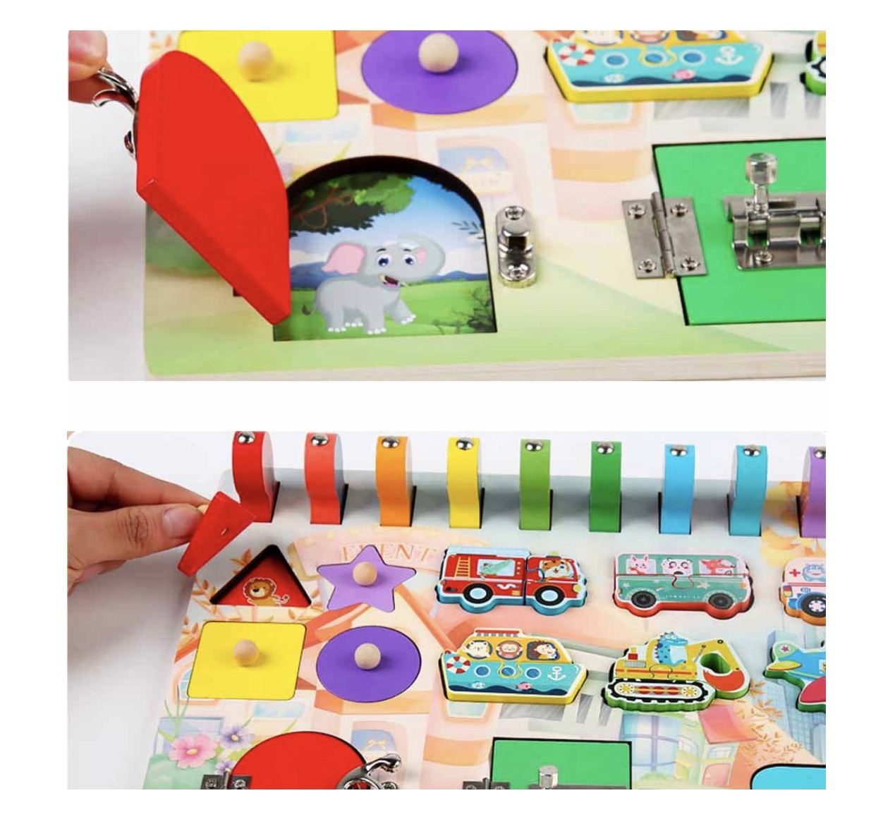 Plansa multifunctionala Busy Board cu lacate, incastru si de pescuit, din lemn - 2 | YEO