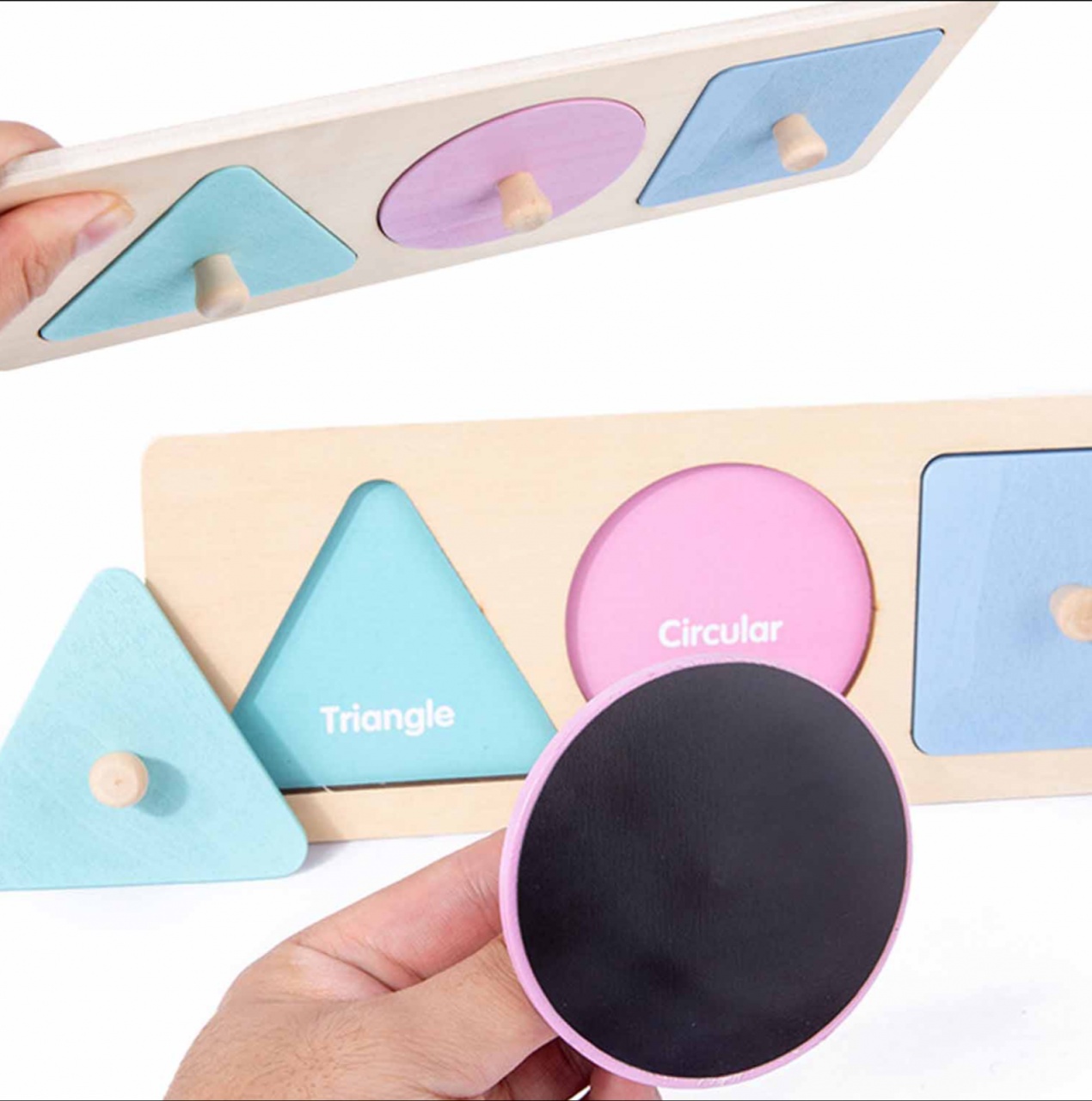 Puzzle incastru magnetic de mari dimensiuni, cu 3 Forme geometrice pastel - 1 | YEO