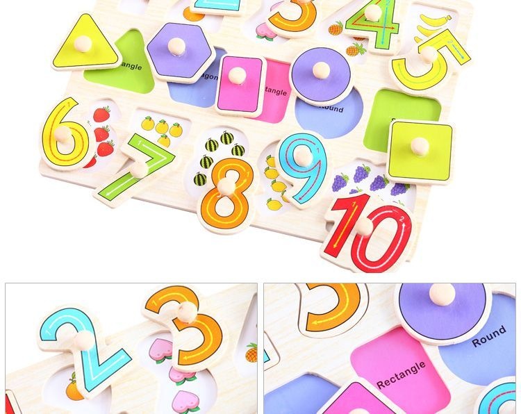 Puzzle Si Incastru Din Lemn Cu Cifre Si Forme Geometrice Cu Buton Si Imagini - 2 | YEO