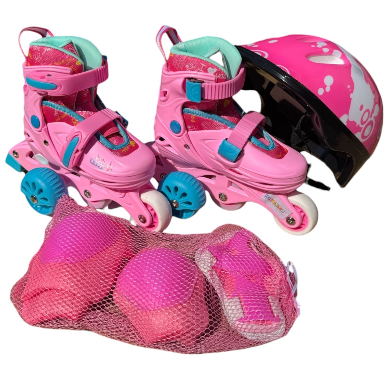 Role copii LW-R6BTS_Rz, cu roti ajutatoare, cu accesorii de protectie, masuri reglabile, roz - 3 | YEO