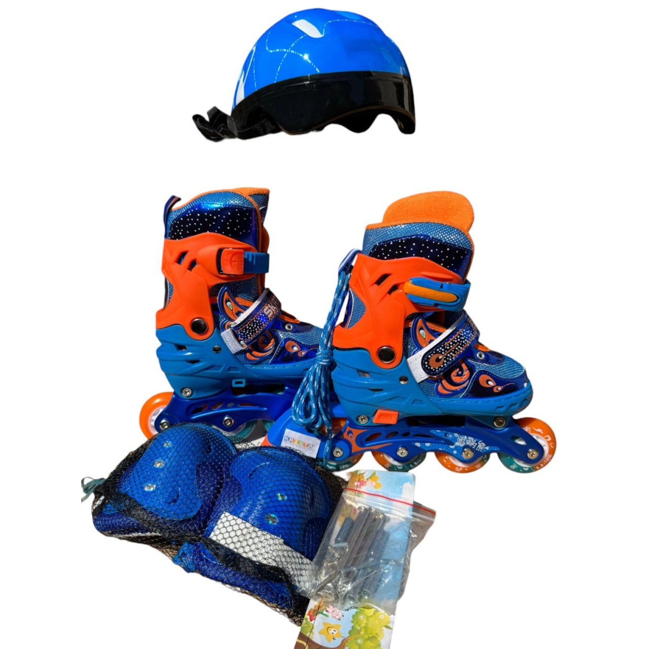 Role copii MY-918TDS, 31-34 albastru S, 4 roti, 3 in 1, cu accesorii de protectie, masuri reglabile - 2 | YEO