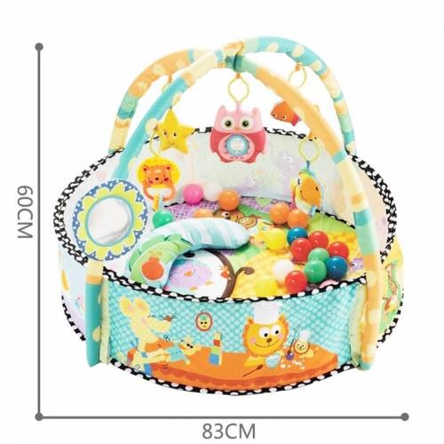 Saltea de joaca 2 in 1 pentru bebelusi, cu bile, pernuta si bara jucarii Happy Space Play Gym, bleu - 2 | YEO