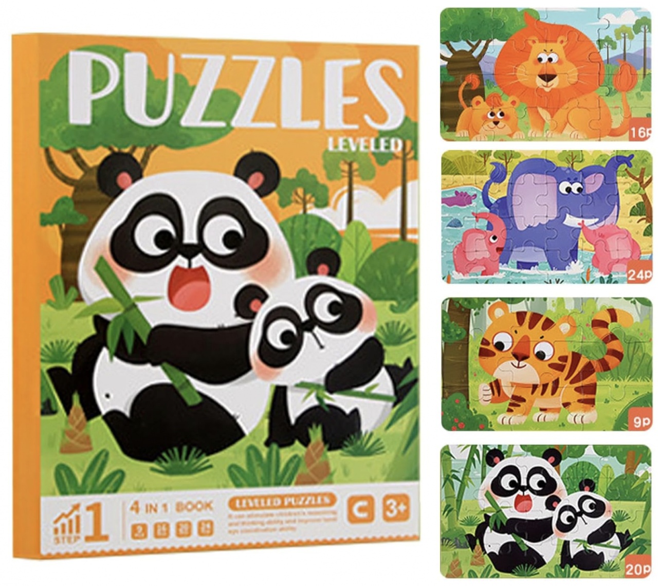 Set 4 puzzle-uri magnetice din lemn – animale salbatice, Montessori