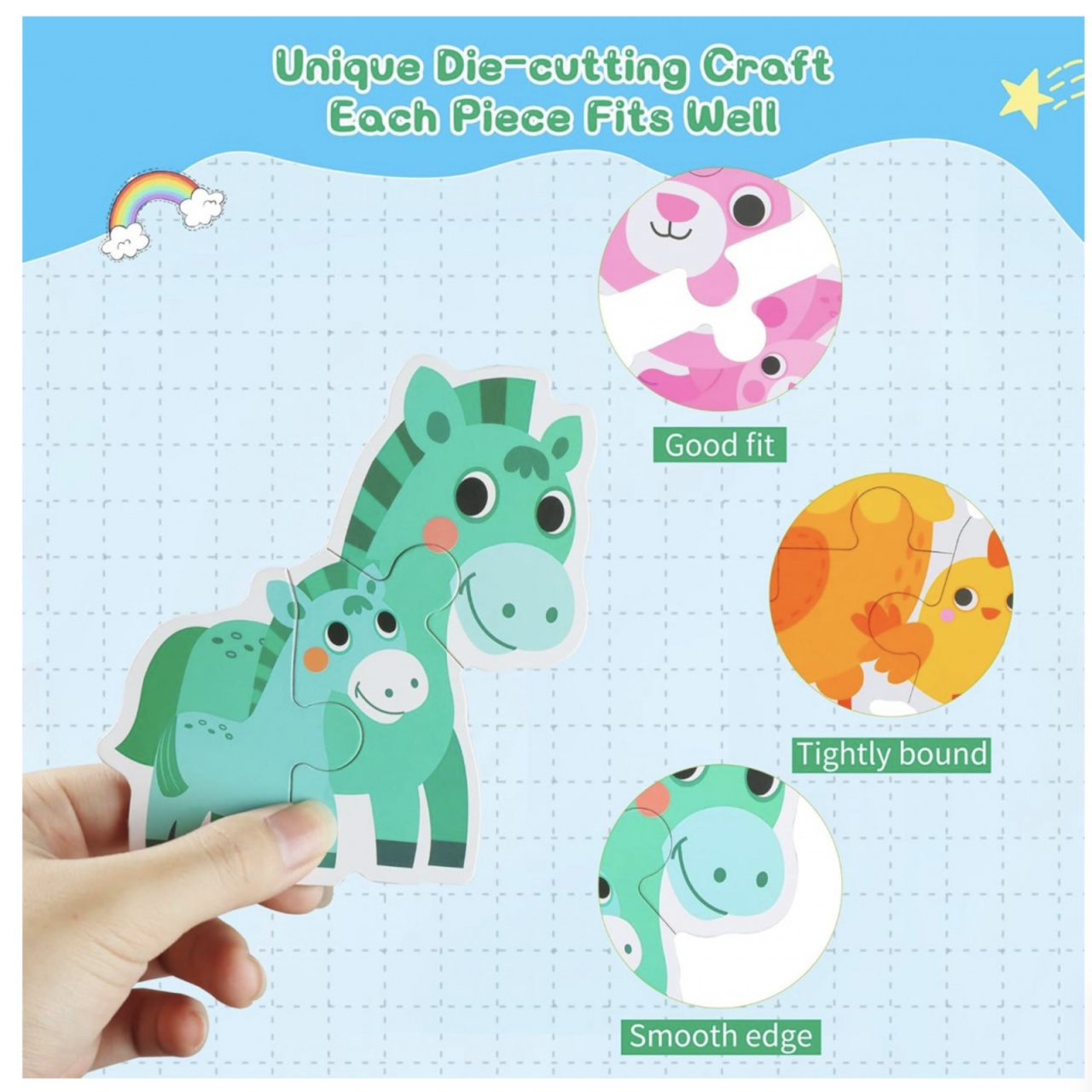 Set 6 Puzzle Animale domestice cu 33 piese mari din carton - 3 | YEO