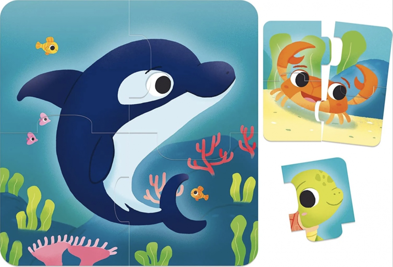 Set 8 Puzzle Copii Piese Mari Carton – Animale Marine - 1 | YEO