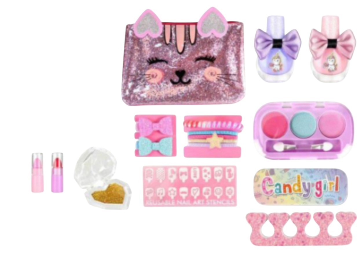 Set machiaj, manichiura unghii si accesorii de par cu portfard, Pretty Animals - 2 | YEO