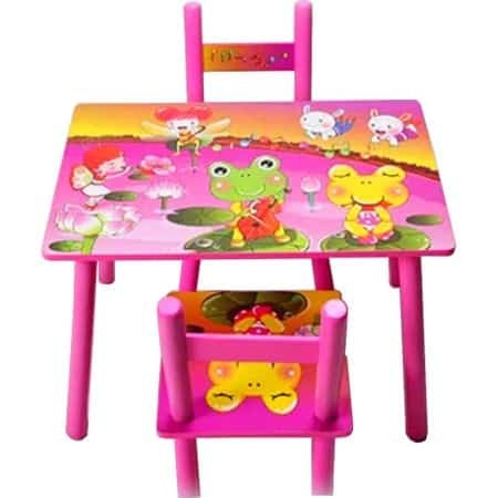 Set masuta cu doua scaune pentru copii, din MDF, roz, 59x39x40 cm - 1 | YEO