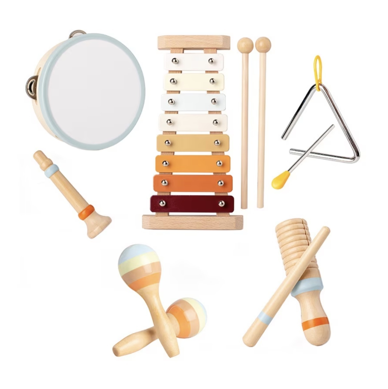 Set Montessori de 6 instrumente muzicale pentru copii, din lemn