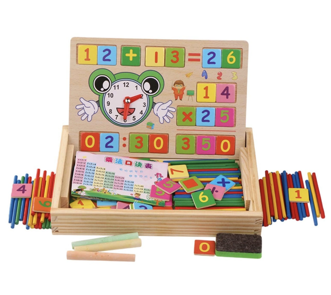 Tabla Montessori Multifunctionala de invatare a operatiilor matematice cu Ceas Broscuta, din lemn - 2 | YEO