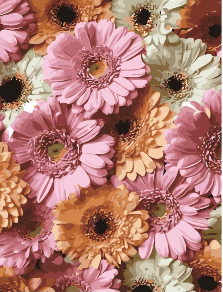 Tablou 903 Picteaza Dupa Numere, Crizanteme Pastelate, 40x50 cm - 1 | YEO