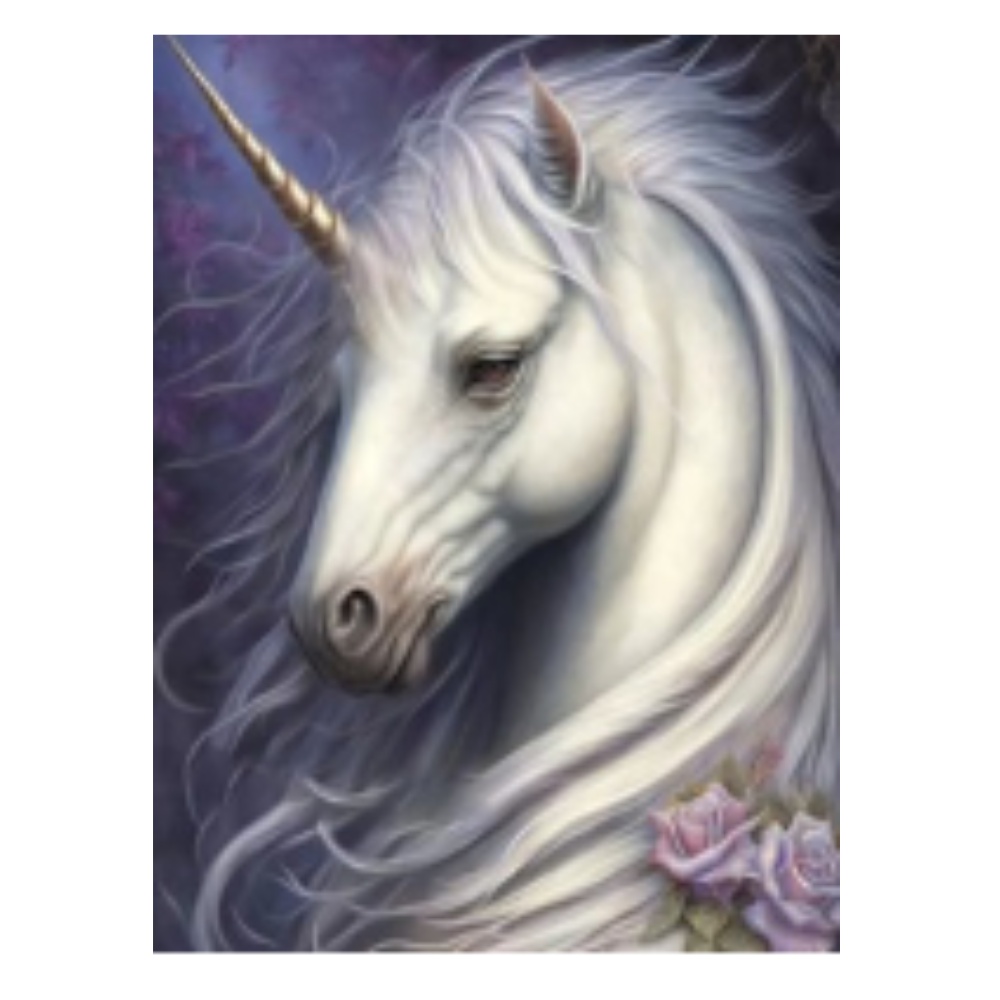 Tablou GM507, Unicorn Alb, cu rama de lemn, Pictura cu Diamante, Goblen cu pietre 5D, 20 x 30 cm