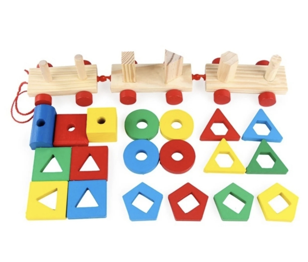 Trenulet de tras, cu sortator – Happy Train, 19 Forme Geometrice, din lemn - 2 | YEO