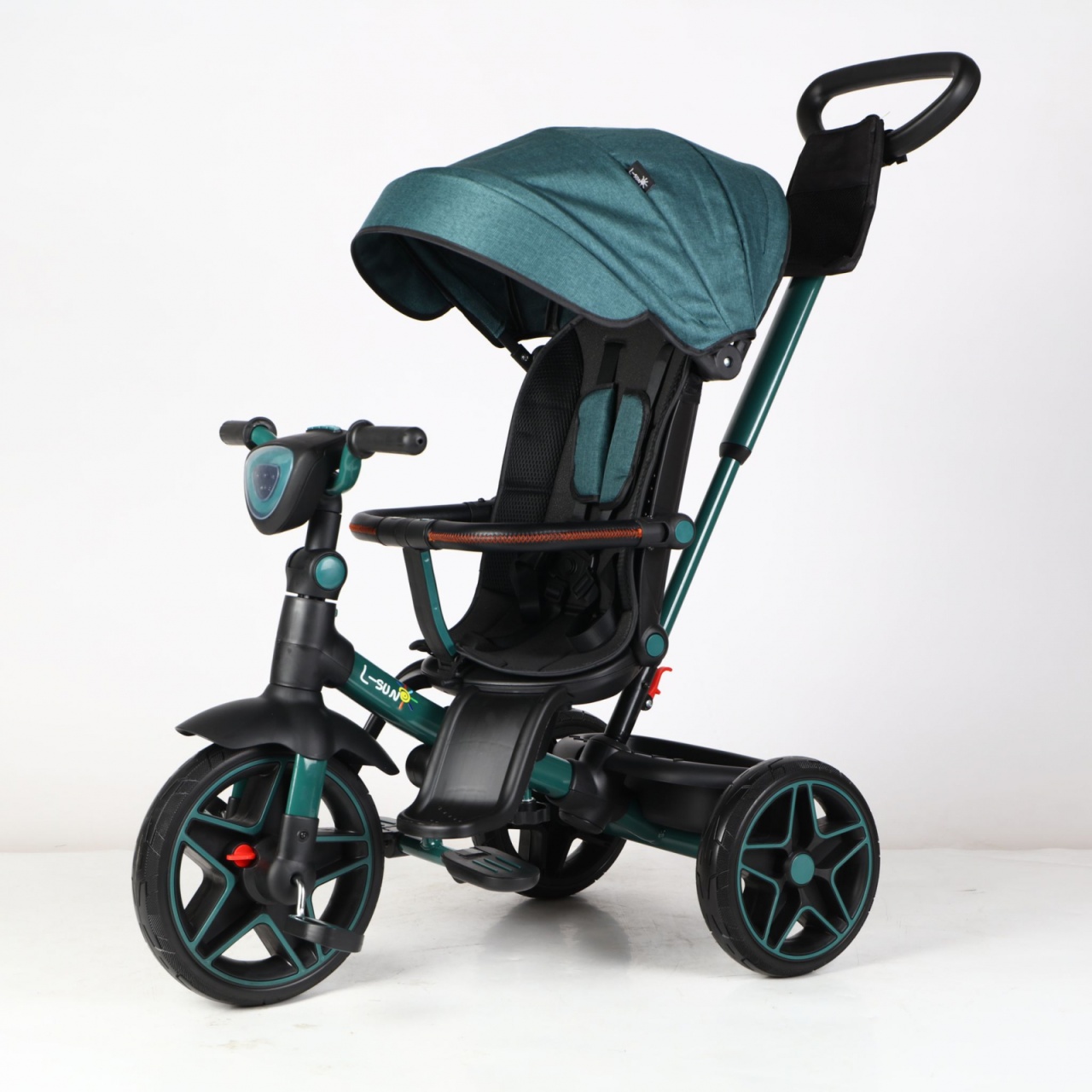 Tricicleta reversibila, evolutiva, cu pozitie de somn, roata cauciuc, cu lumini si muzica, SL05 Verde - 1 | YEO