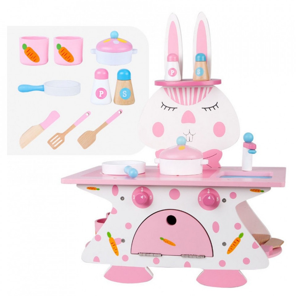 Bucatarie cu 10 accesorii Pink Rabbit Kitchen, din lemn - 2 | YEO