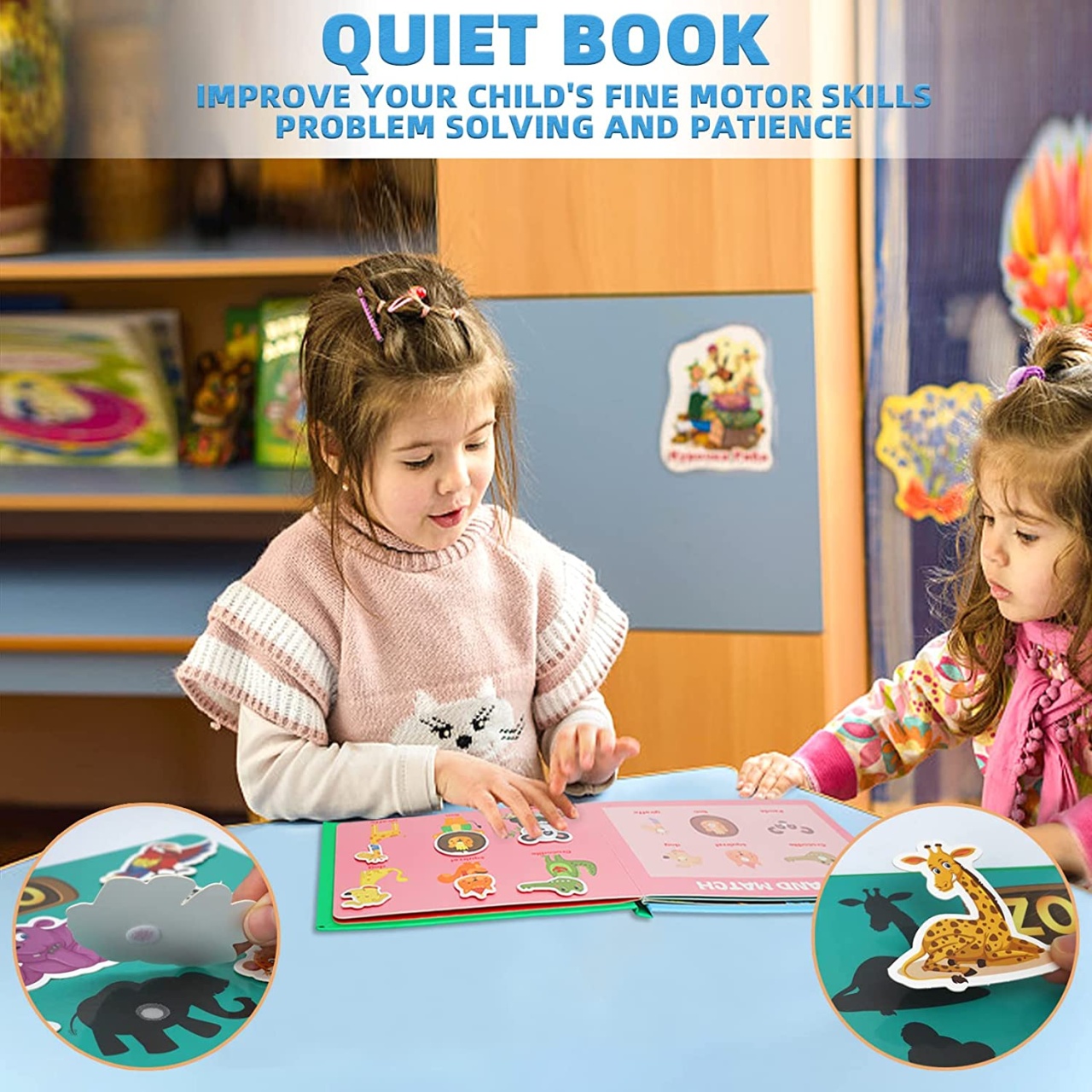 Carte cu activitati educative, Quiet Book Animalele salbatice - 3 | YEO
