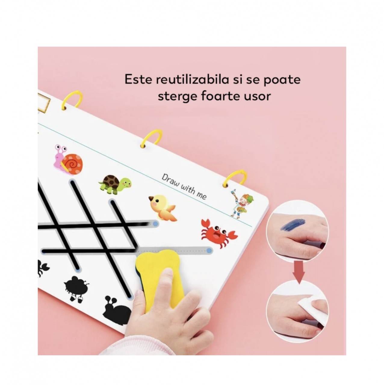 Carte educativa reutilizabila cu planse imprimate, Urmeaza linia punct cu punct - 3 | YEO