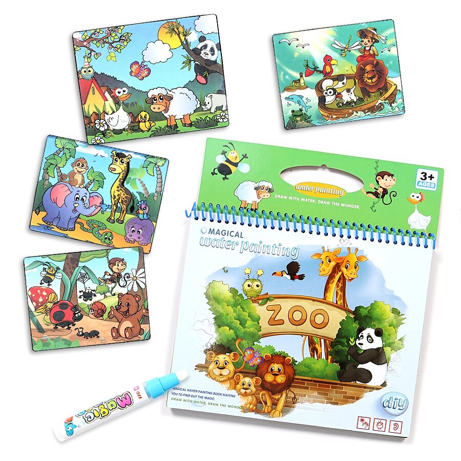 Carte magica de colorat cu apa, reutilizabila, Animale salbatice de la Zoo - 1 | YEO
