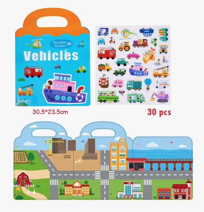 Carte magnetica cu 30 stickere reutilizabile, Vehicule in Oras