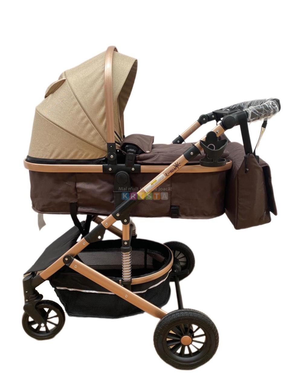 Carucior 2 in 1, reversibil, cu suspensii, T7 crem - L-Sun