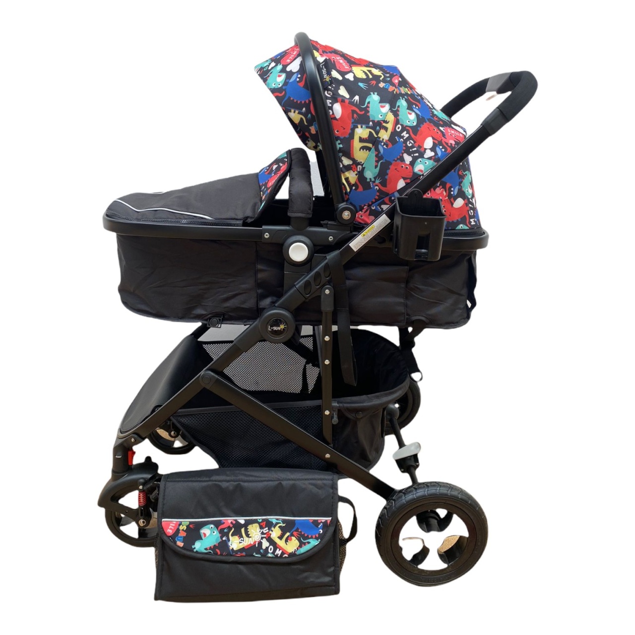 Carucior 2 in 1 transformabil landou-sport, 808 Negru cu flori - 3 | YEO