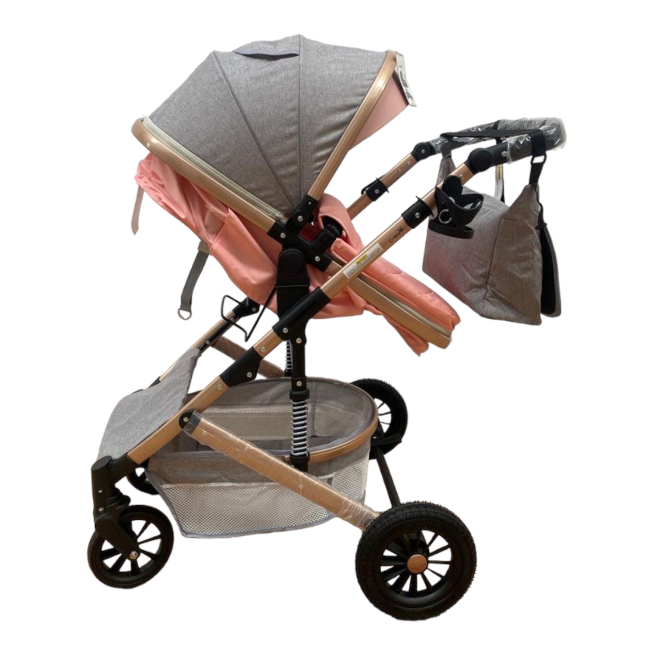Carucior 3 in 1, reversibil, cu suspensii, reversibil, compact, T2 New, roz cu gri - 1 | YEO