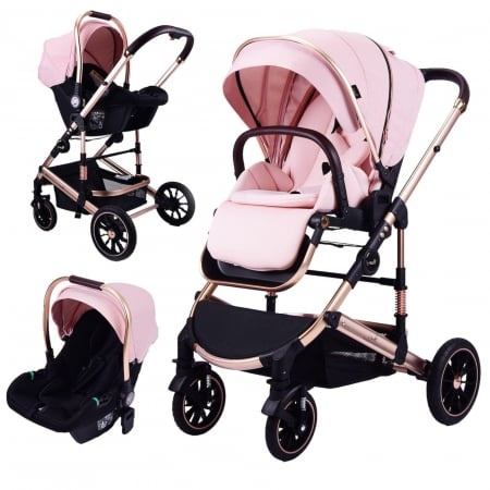 Carucior 3 in 1 transformabil, reversibil, pliabil, F6 Luxury Roz
