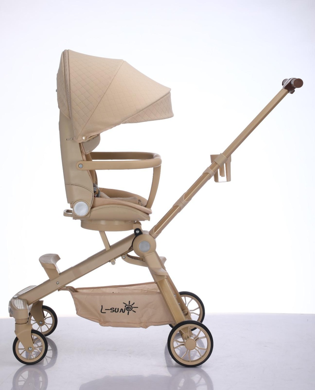 Carucior C2 Deluxe, reversibil, pliabil, cu lumini si muzica, Crem - 1 | YEO